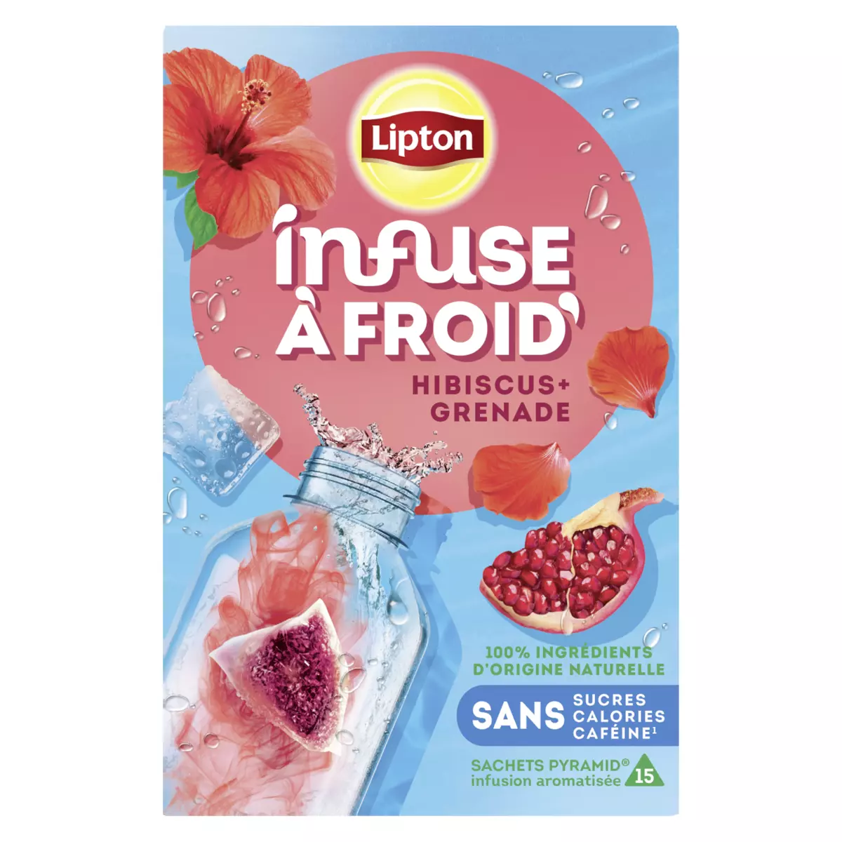 LIPTON Infusion à froid aromatisée hibiscus et grenade 15 sachets 37g