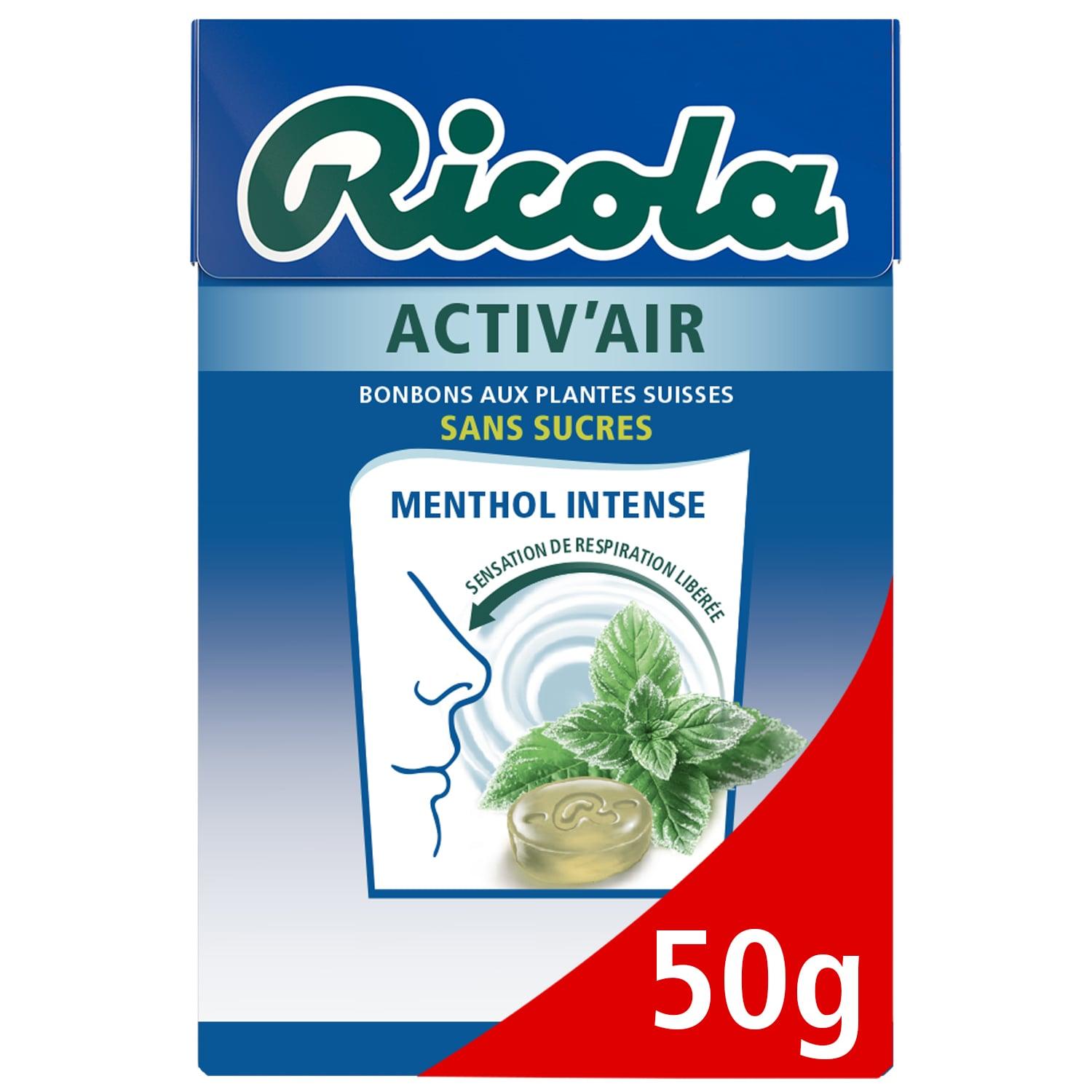 Voir la diapositive 2 : RICOLA Activ'air Bonbons aux plantes suisses sans sucres au menthol intense 50g