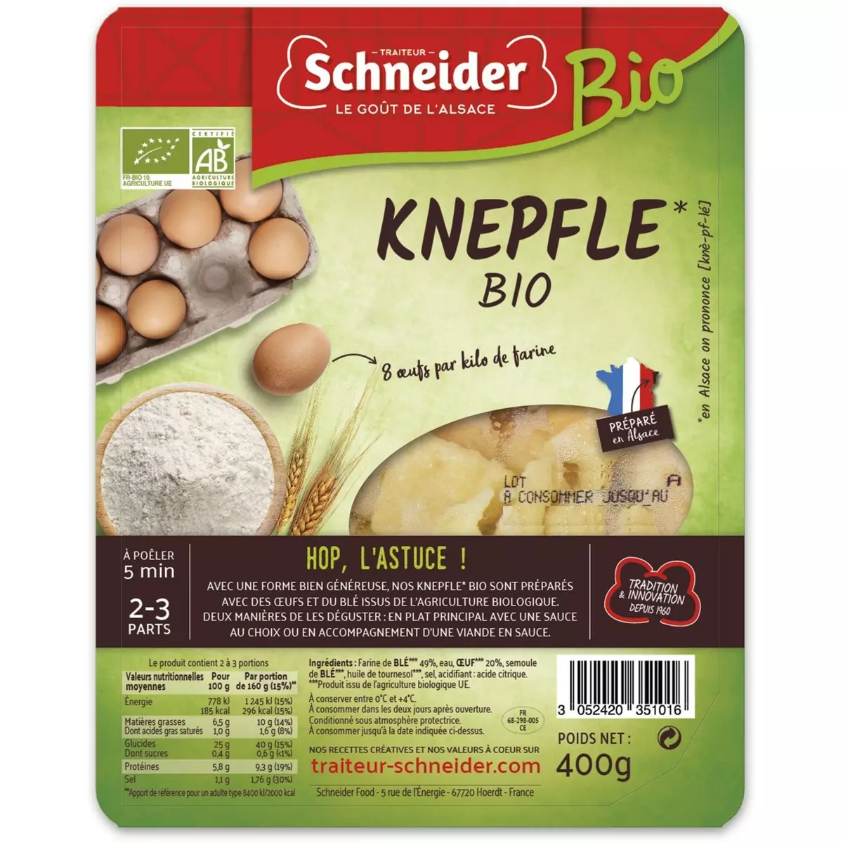 SCHNEIDER Knepfle bio 2 à 3 portions 400g