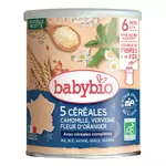 BABYBIO 5 Céréales verveine fleur d'oranger camomille riz blé avoine seigle quinoa bio en poudre dès 6 mois 220g