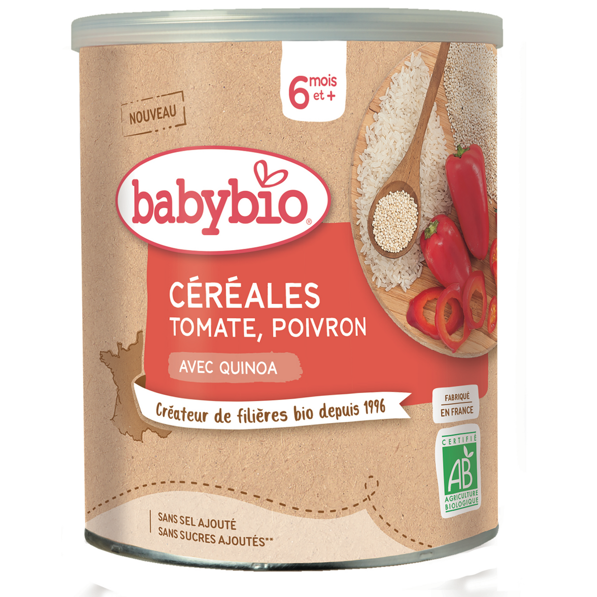 BABYBIO Céréales bio en poudre à la tomate poivron et quinoa dès 6 mois 220g