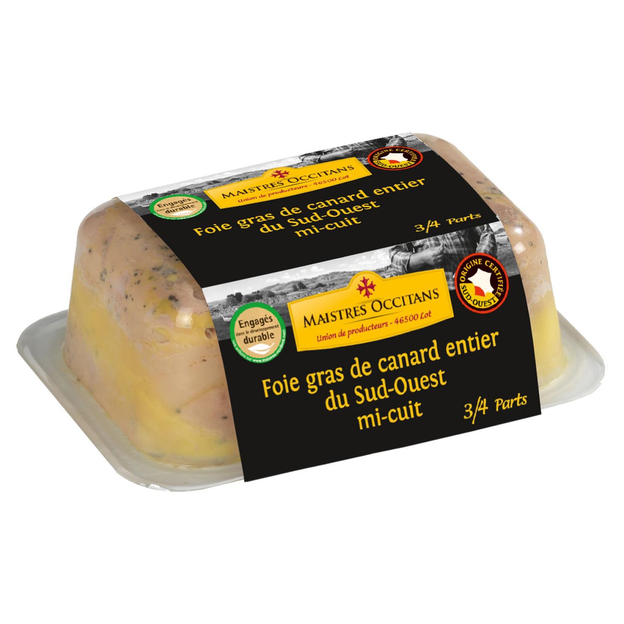 MAISTRES OCCITANS Foie gras de canard entier du Sud-Ouest mi-cuit en barquette 3/4 parts 150g
