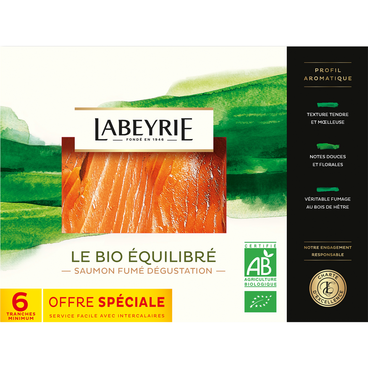 LABEYRIE Saumon fumé bio de l'Atlantique 6 tranches 205g