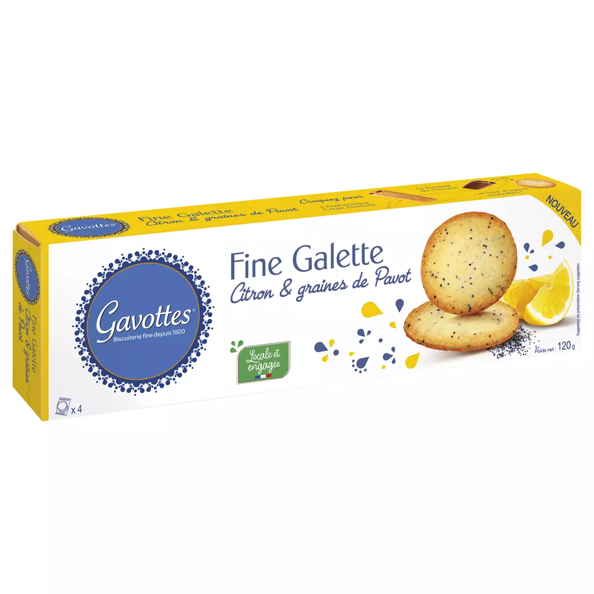 GAVOTTES Fines galettes citron et graines de pavot 4 sachets 120g