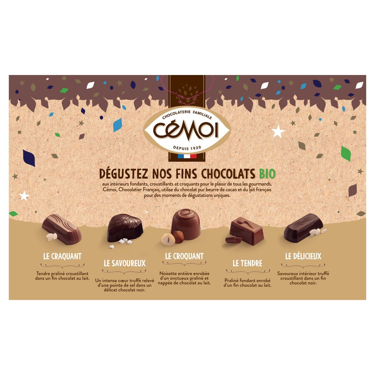 CEMOI Mes Gourmandises Assortiment de chocolats au lait et noir bio 180g