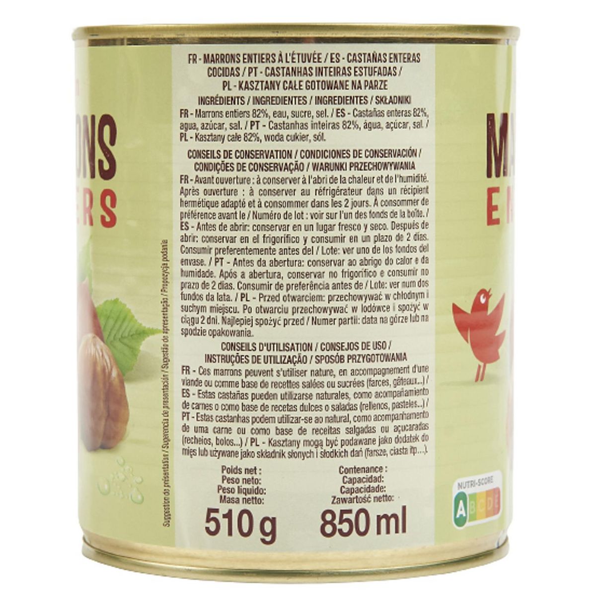 AUCHAN Marrons entiers à l'étuvée 510g