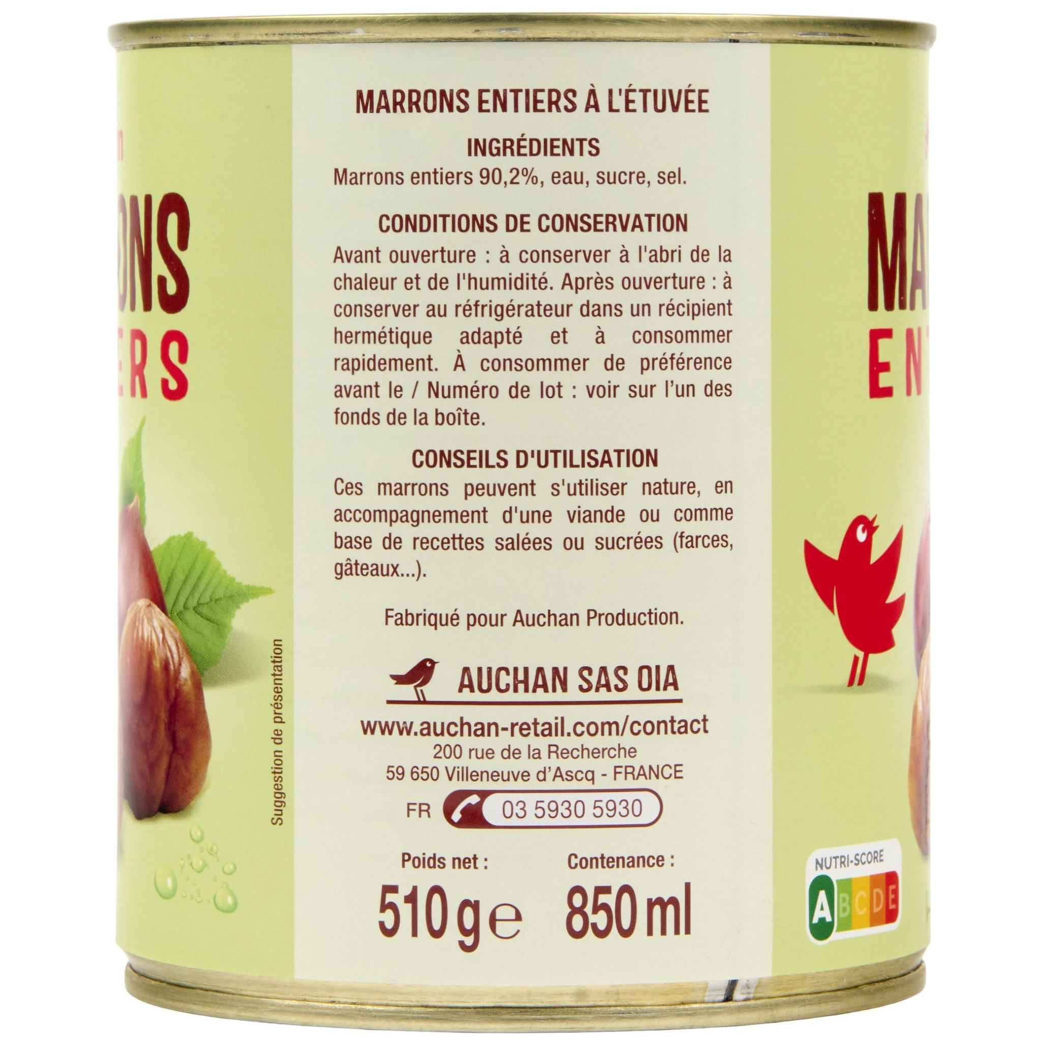 Voir la diapositive 2 : AUCHAN Marrons entiers à l'étuvée 510g