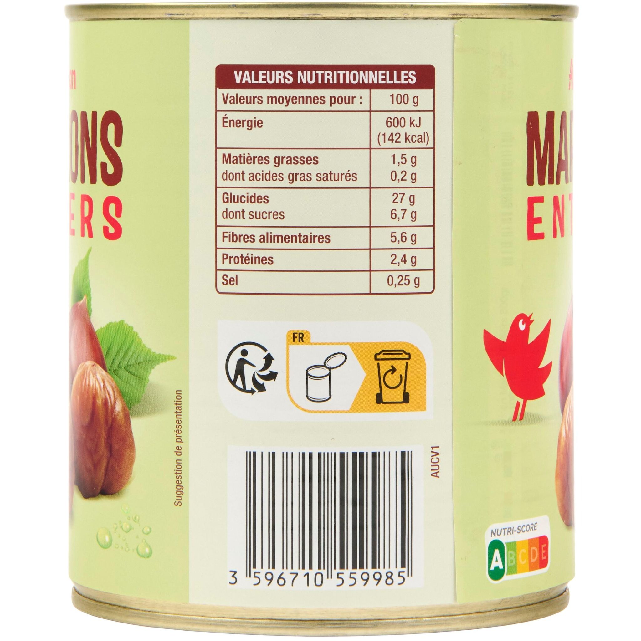 Voir la diapositive 3 : AUCHAN Marrons entiers à l'étuvée 510g