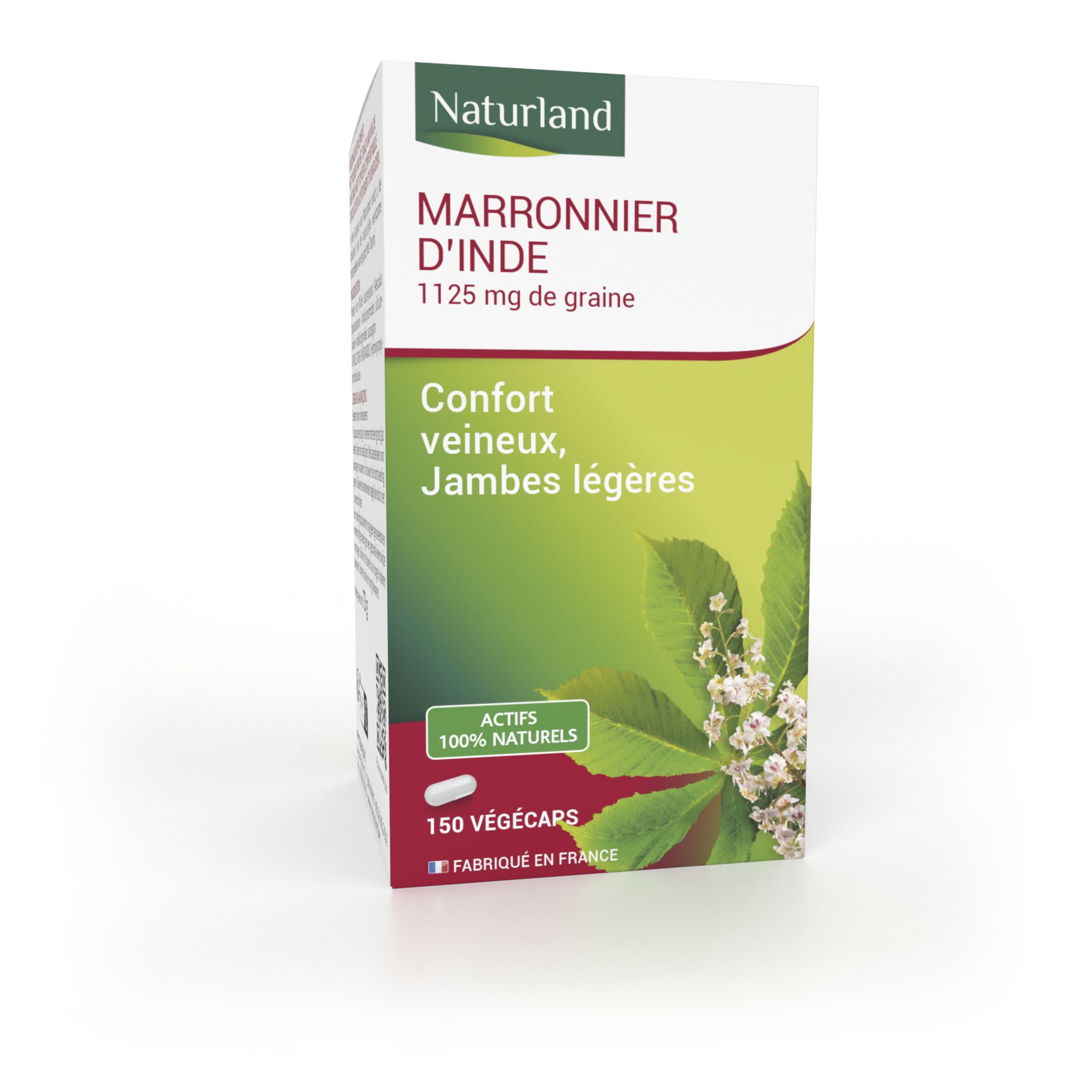 Voir la diapositive 2 : NATURLAND Complément alimentaire marronnier d'Inde 150 végécaps