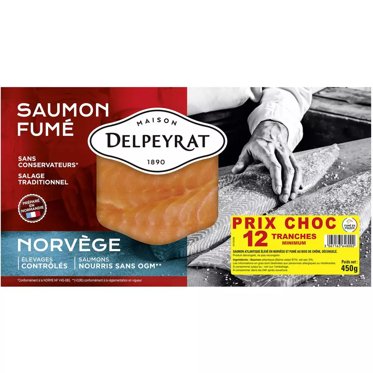DELPEYRAT Saumon Fumé de Norvège sans OGM 12 tranches 450g