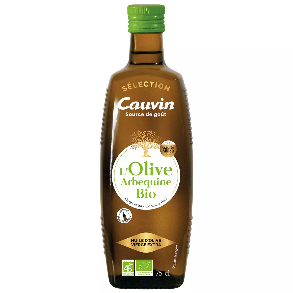 CAUVIN Arbequine huile d'olive vierge extra bio 75cl