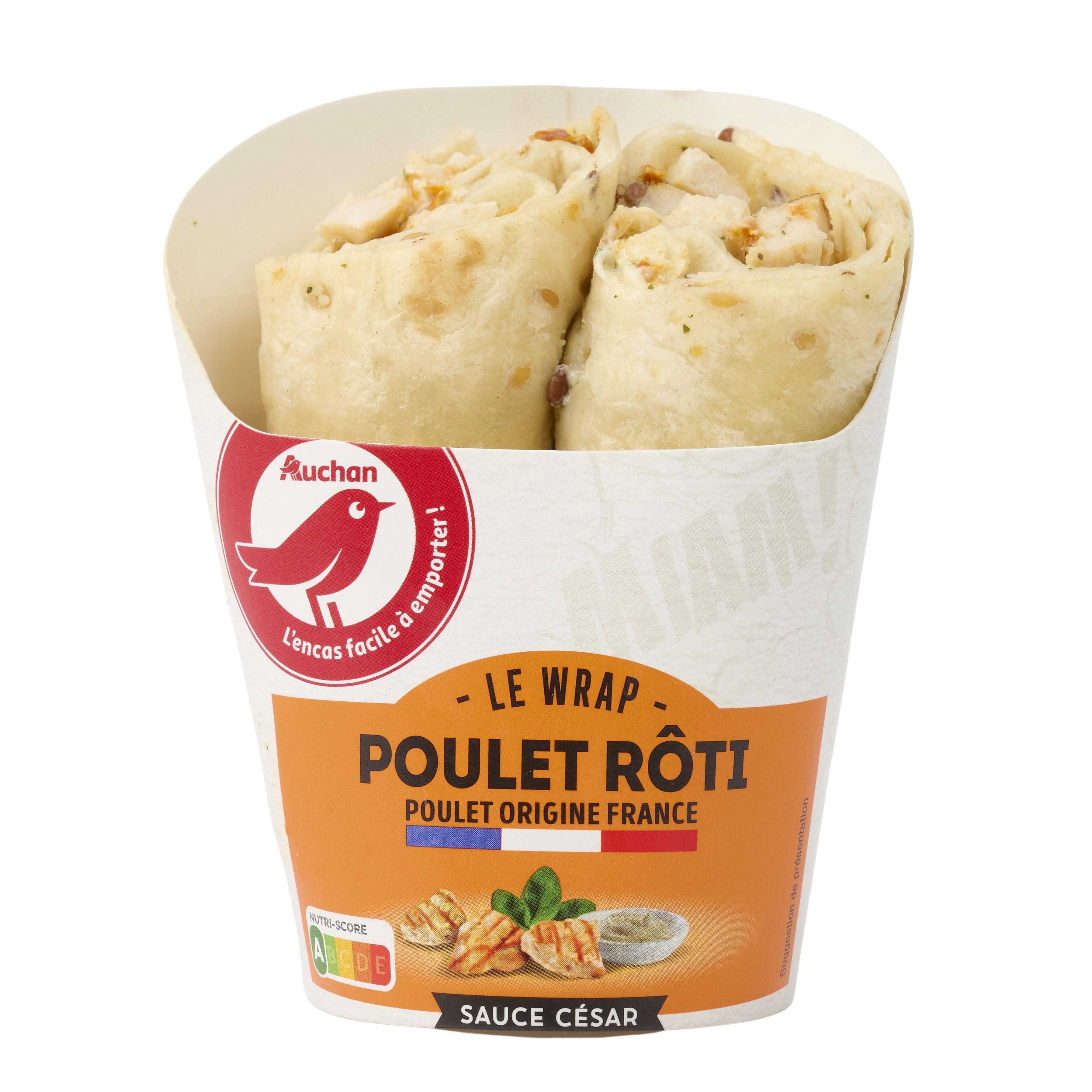 Voir la diapositive 3 : AUCHAN Le Wrap poulet rôti sauce césar 190g