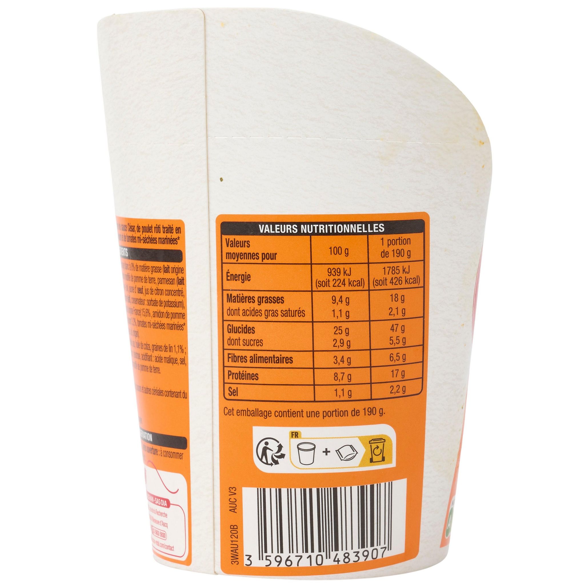 Voir la diapositive 4 : AUCHAN Le Wrap poulet rôti sauce césar 190g