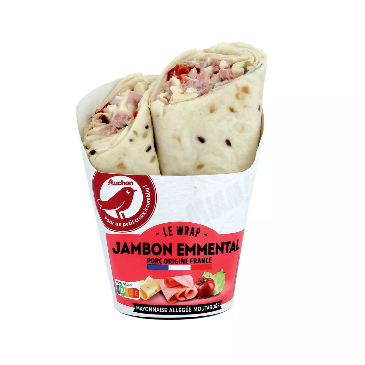 AUCHAN Wrap jambon emmental mayonnaise allégée moutardée 2 pièces 190g
