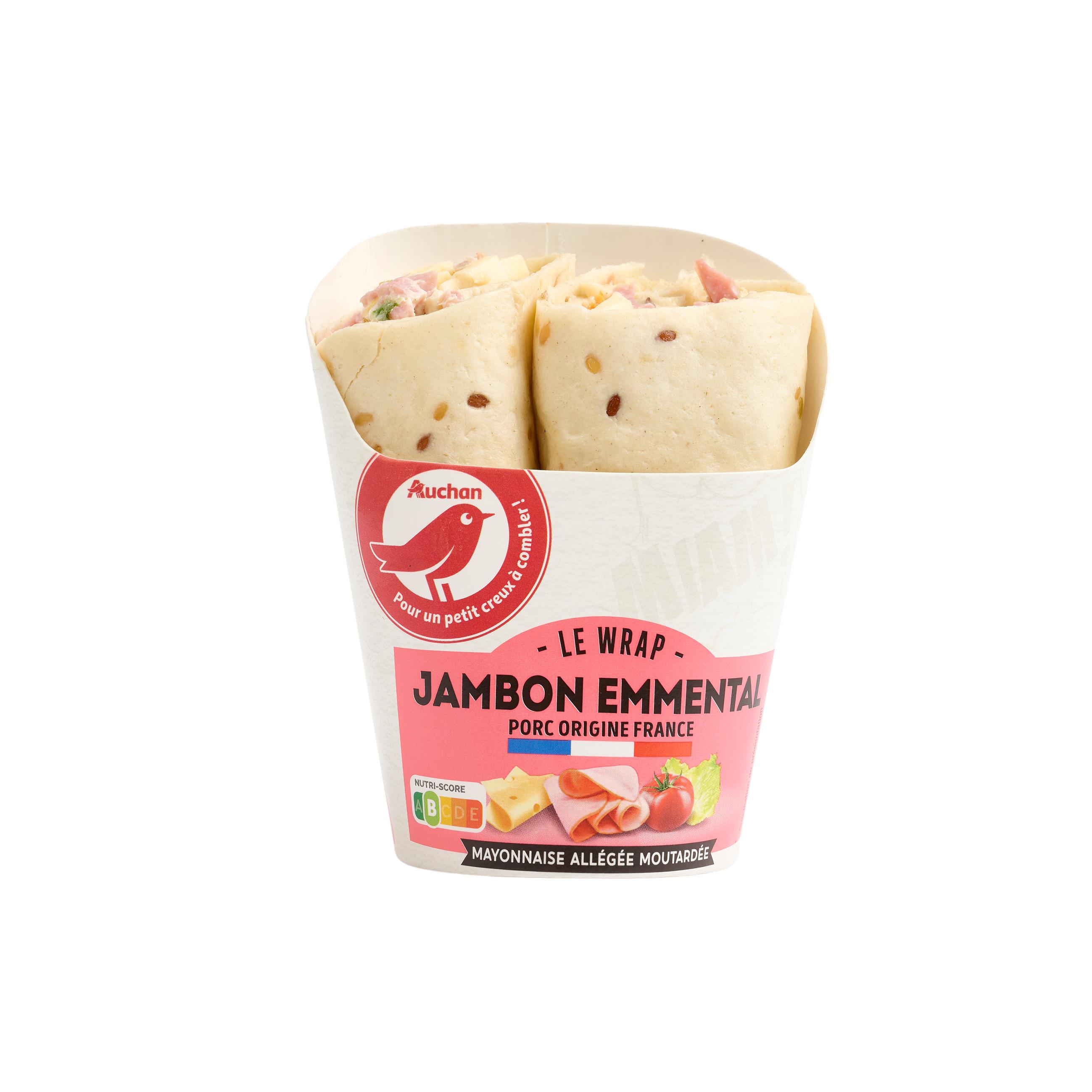Voir la diapositive 2 : AUCHAN Wrap jambon emmental mayonnaise allégée moutardée 2 pièces 190g
