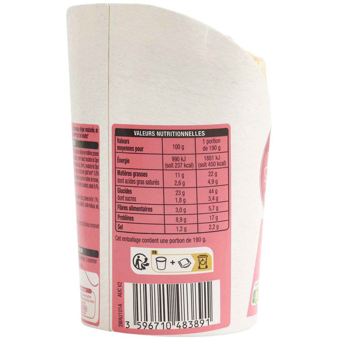 AUCHAN Wrap jambon emmental mayonnaise allégée moutardée 2 pièces 190g