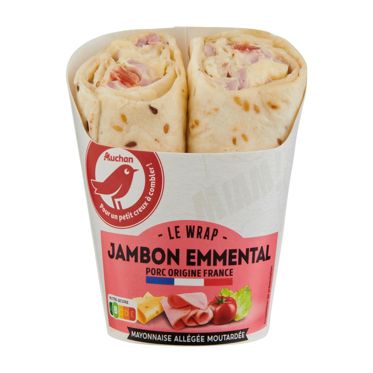 AUCHAN Wrap jambon emmental mayonnaise allégée moutardée 2 pièces 190g