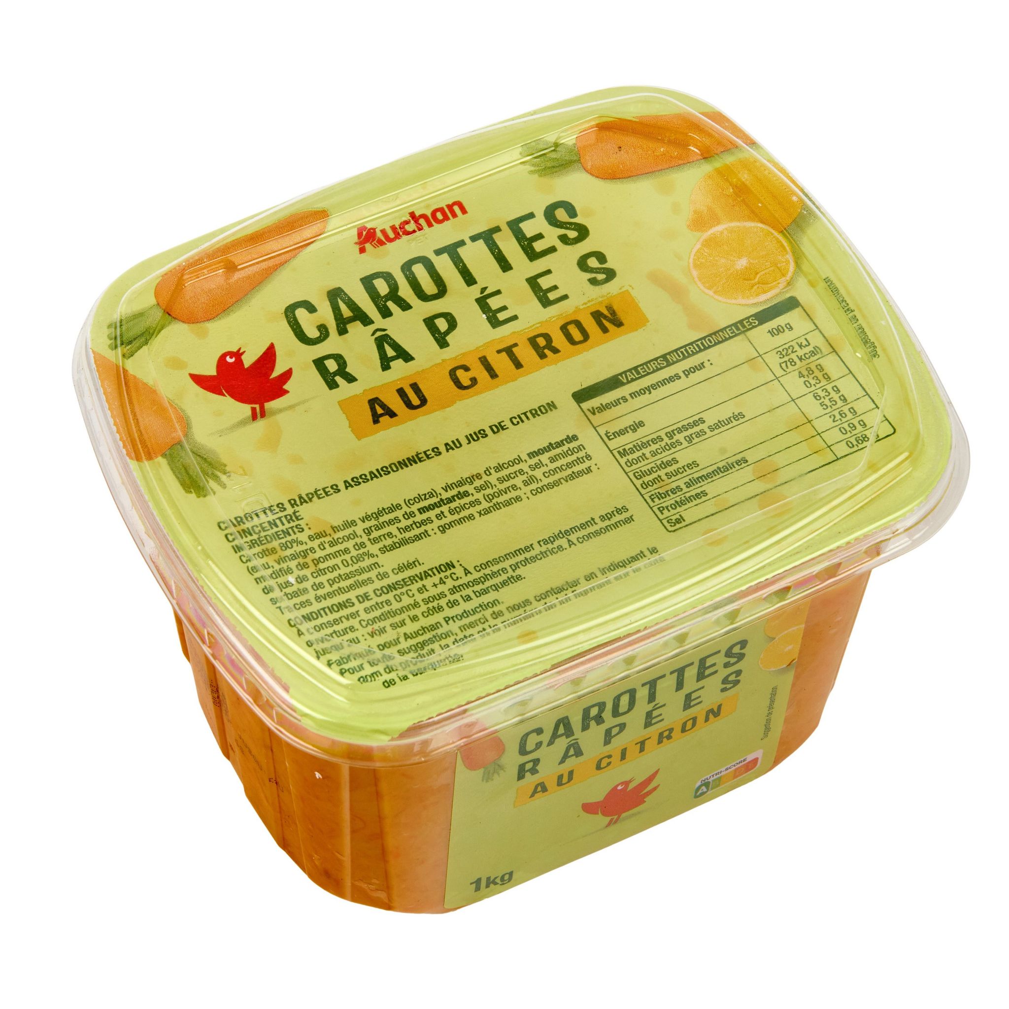 Voir la diapositive 2 : AUCHAN Carottes râpées au citron 1kg