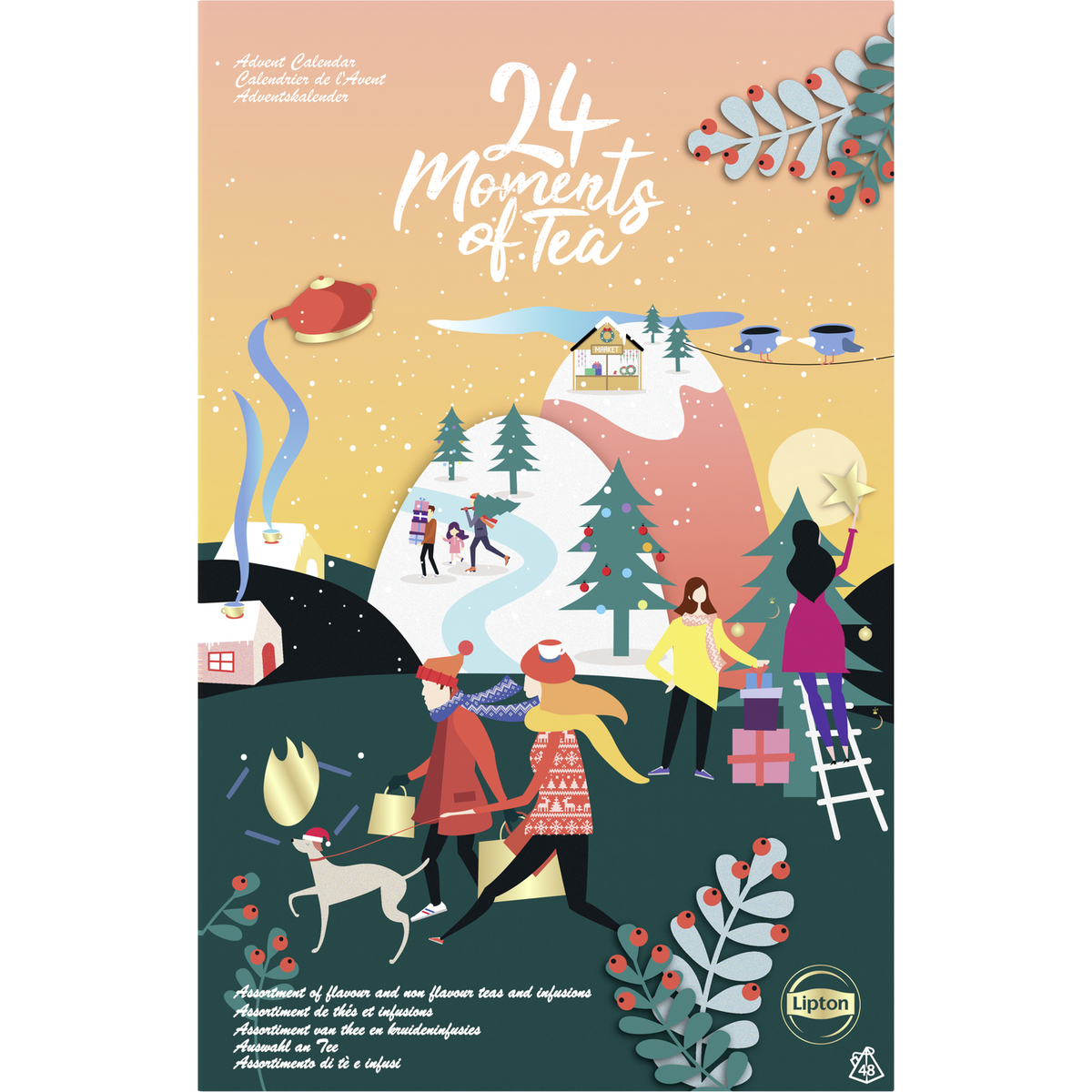 LIPTON Calendrier de l'Avent assortiment de thés et infusions 48 sachets 83g