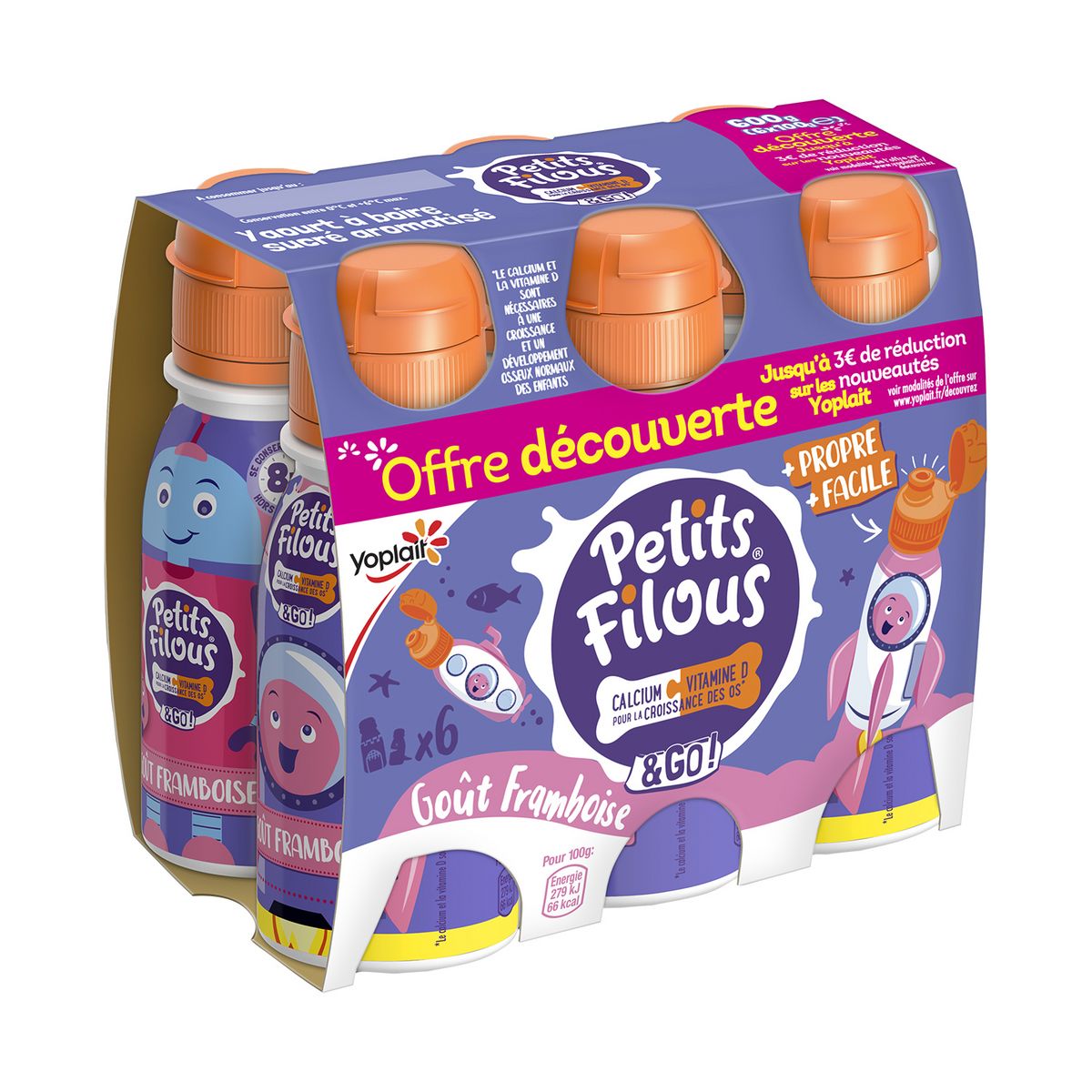 PETITS FILOUS Yaourt à boire goût framboise 6x100g