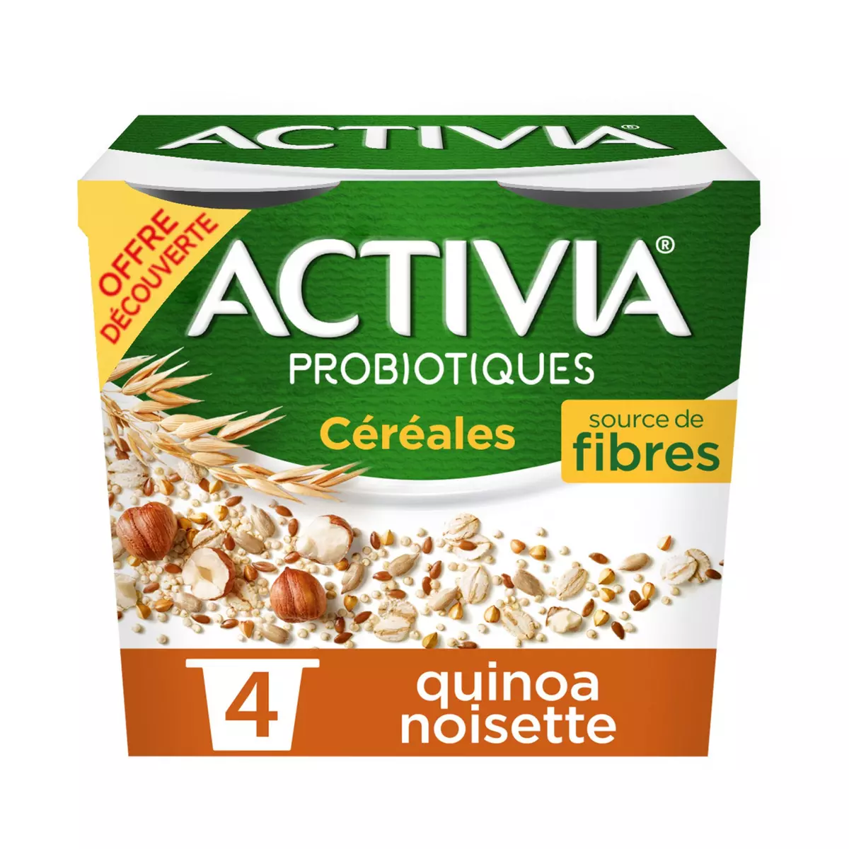 ACTIVIA CEREALES Probiotiques - Yaourt au bifidus au quinoa noisette 4x120g