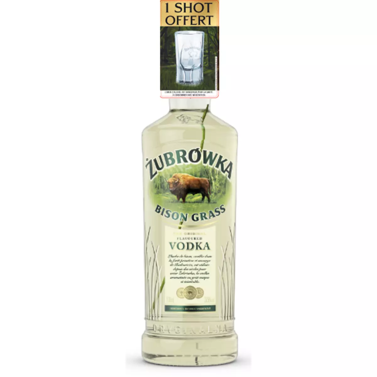 ZUBROWKA Vodka bison grass 37,5% avec 1 verre 70cl