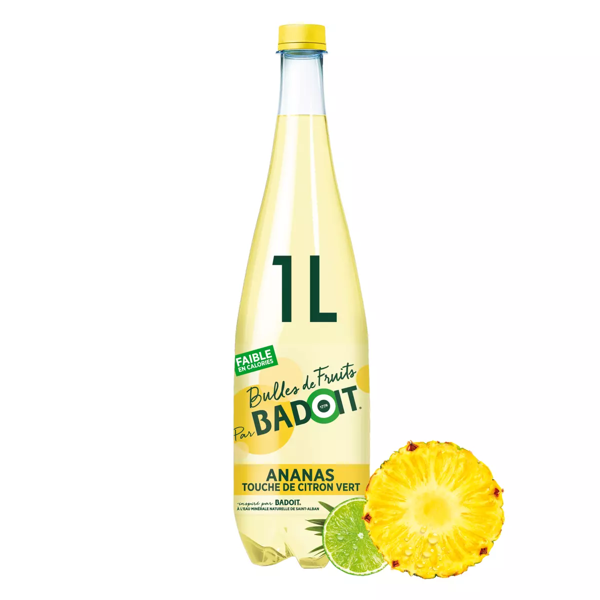 BADOIT Eau gazeuse minérale bulles de fruits aromatisée ananas citron vert 1l 1l
