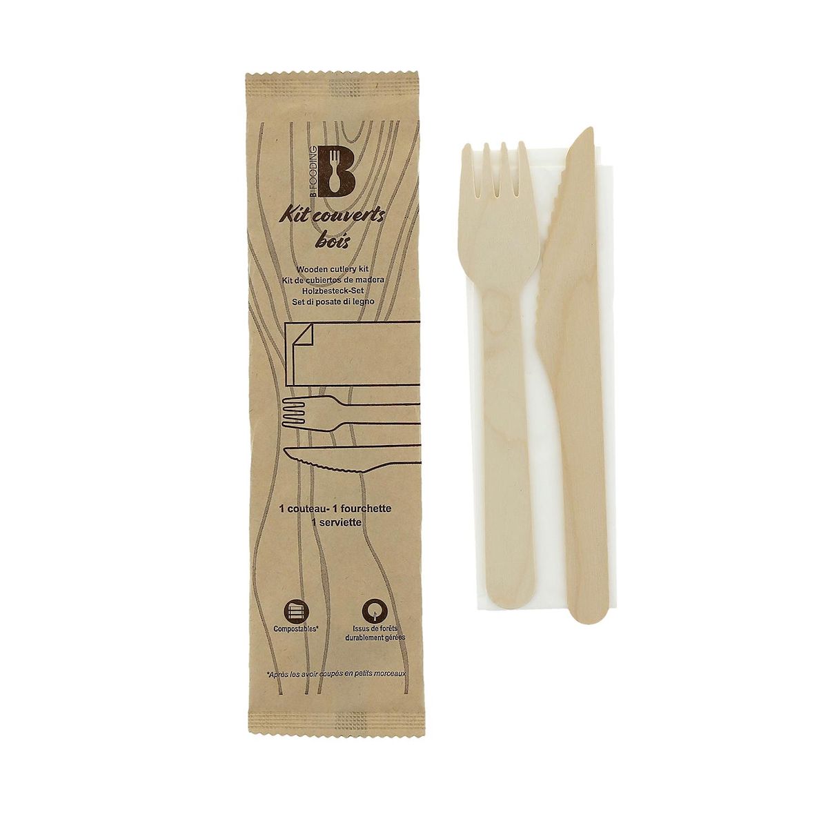 Kit couverts en bois 3 en 1 1 kit