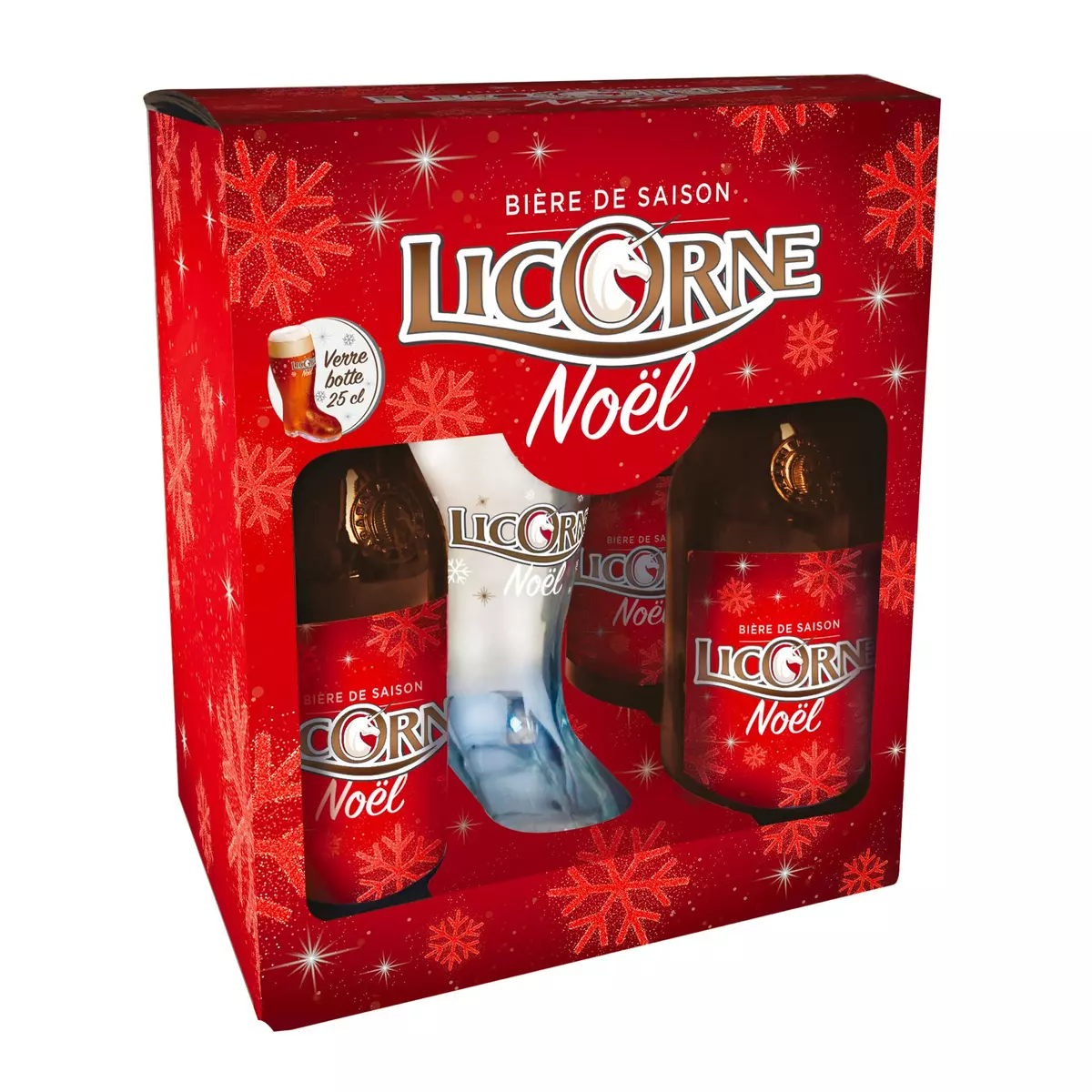 LICORNE Coffret Bière de Noël 5.8% bouteilles +1 verre 4x33cl pas cher 