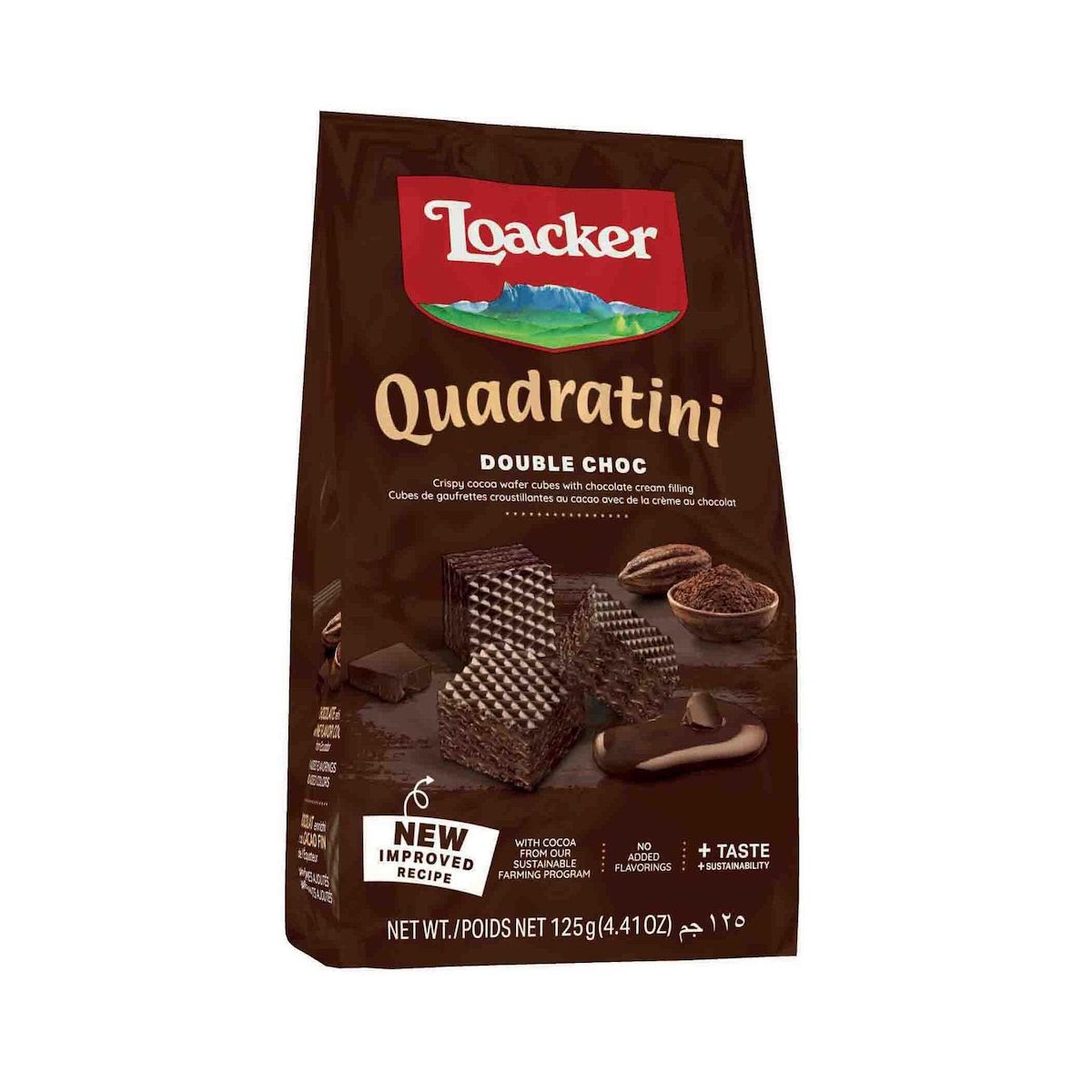 LOACKER Cubes de gaufrettes croustillantes quadratini double chocolat 125g