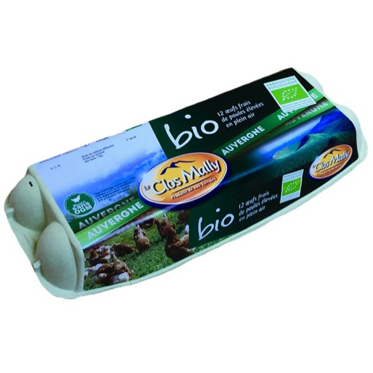 LE CLOS MALLY Oeufs bio de poules elevées en plein air sans OGM x12 12 oeufs
