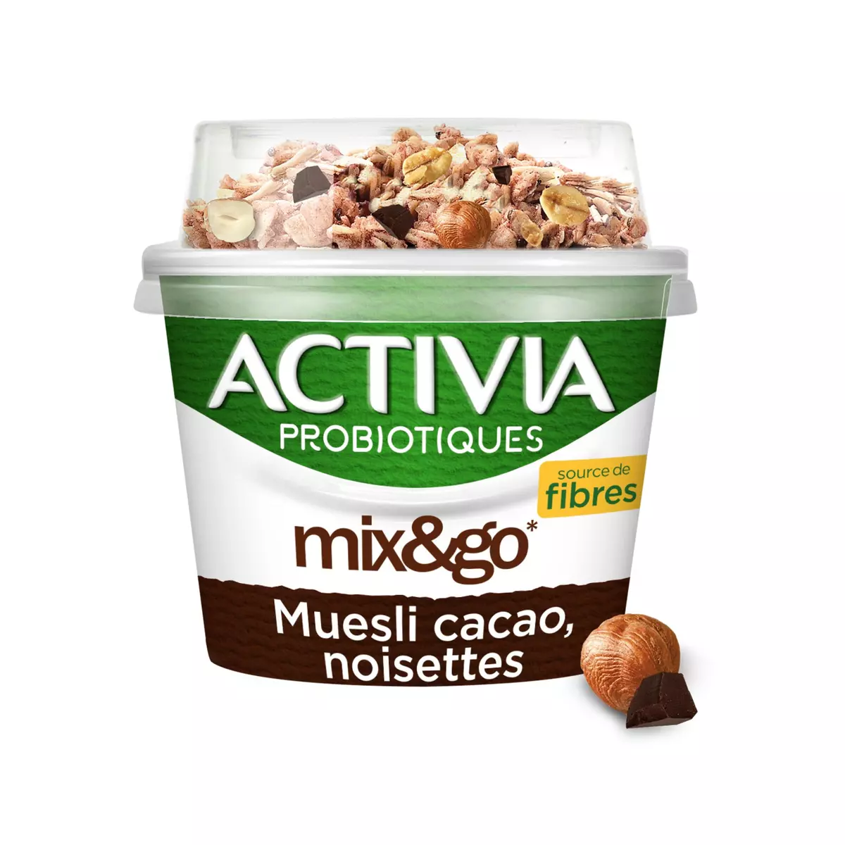 ACTIVIA Probiotiques - Yaourt au bifidus mix&go muesli cacao et noisettes 170g