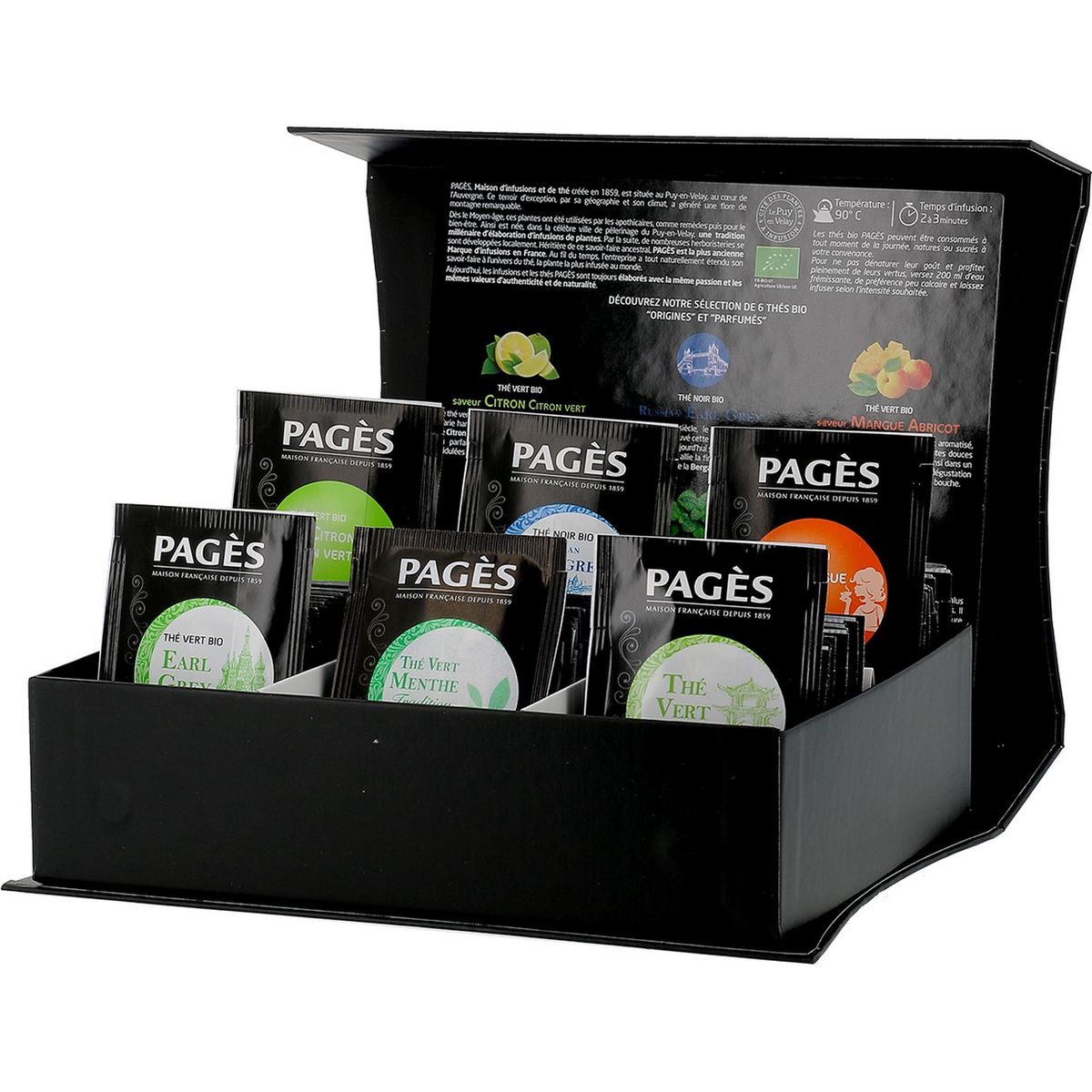 PAGES Coffret assortiment de 6 thés bio 60 sachets 108g