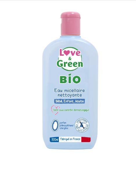 Voir la diapositive 2 : LOVE & GREEN Eau micellaire nettoyante sans parfum peaux sensibles et réactives bio 500ml