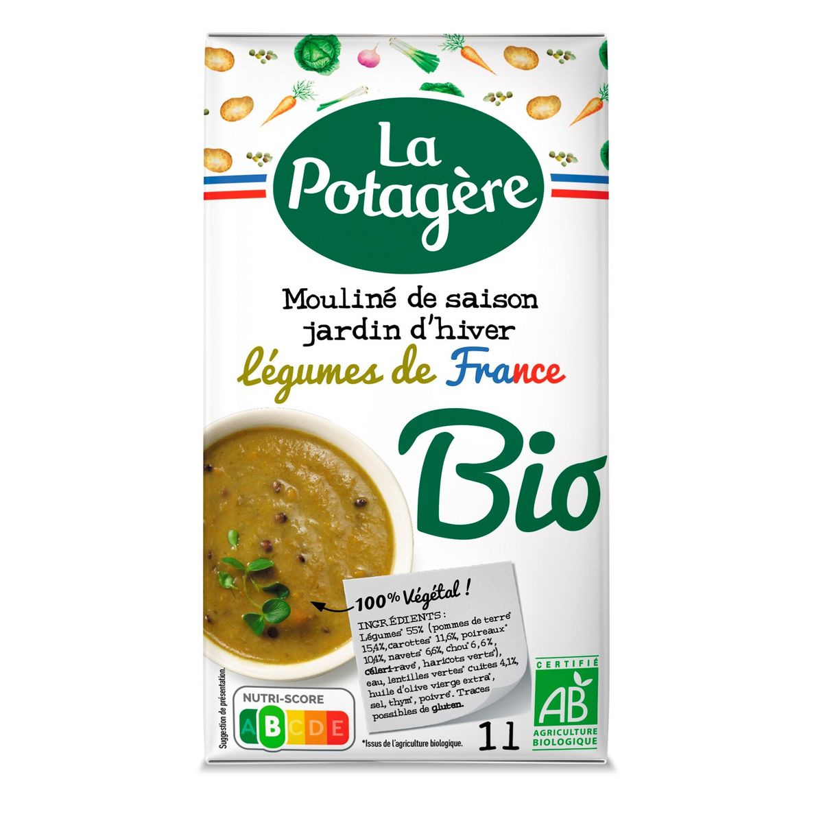 LA POTAGERE Soupe moulinée bio jardin d'hiver légumes de France 4 personnes 1l
