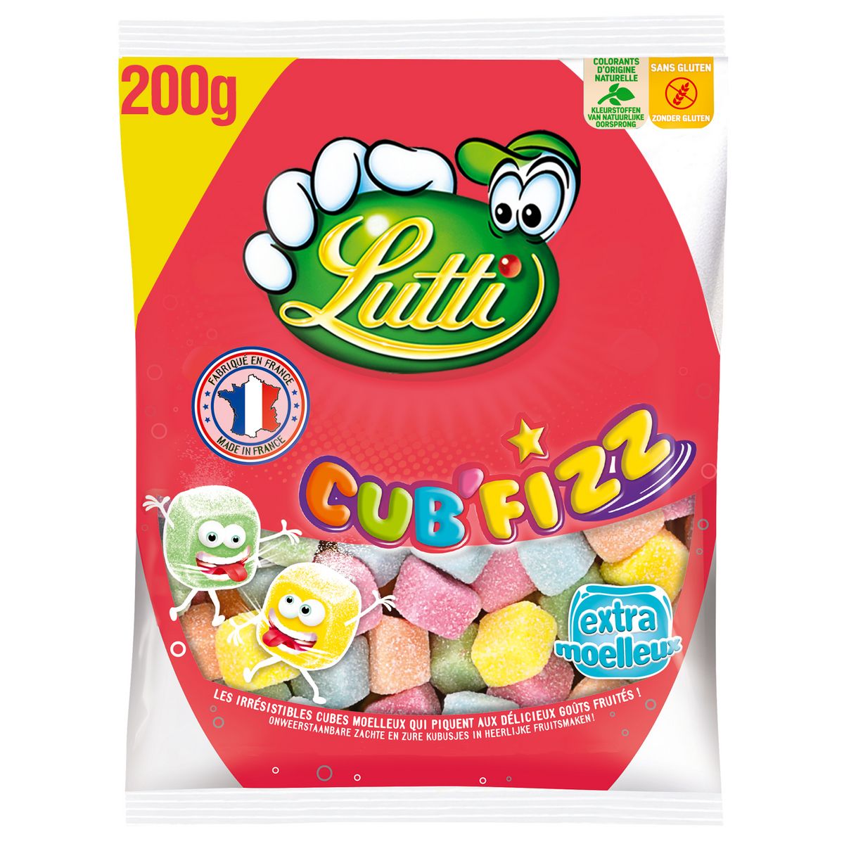 LUTTI Cubi'fizz bonbons piquants aux goûts fruités 200g