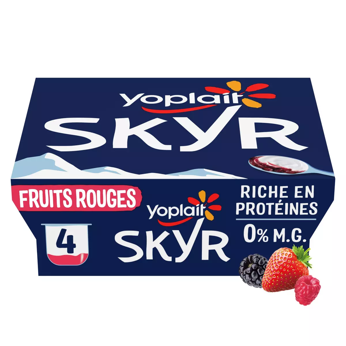 YOPLAIT Skyr sur lit de fruits rouges 0% recette islandaise 4x100g