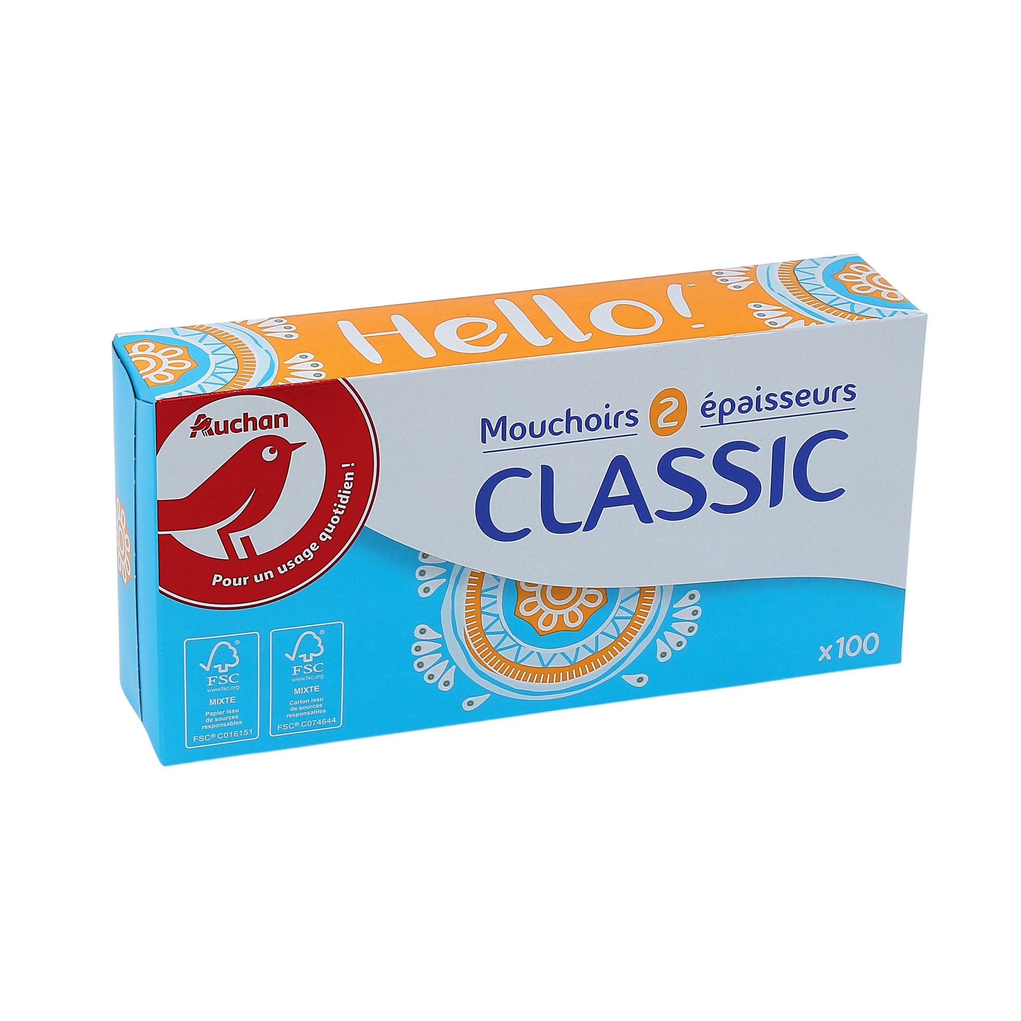 Voir la diapositive 2 : AUCHAN Boîte de mouchoirs classic 2 épaisseurs 100 mouchoirs