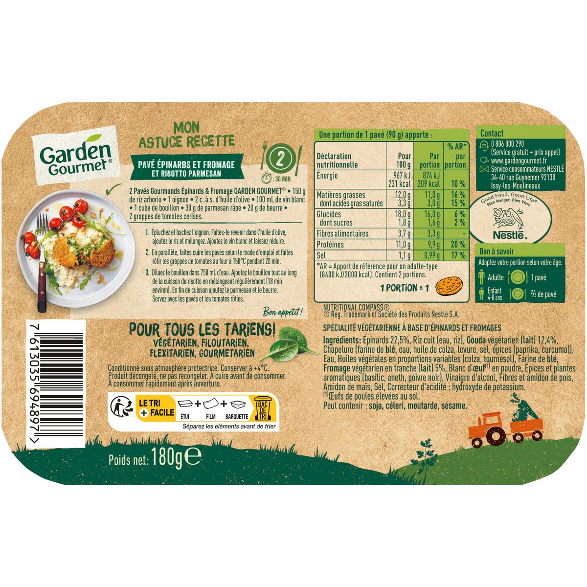 HERTA Le bon végétal pavé gourmand épinard et fromage 2x2 pièces 2x180g