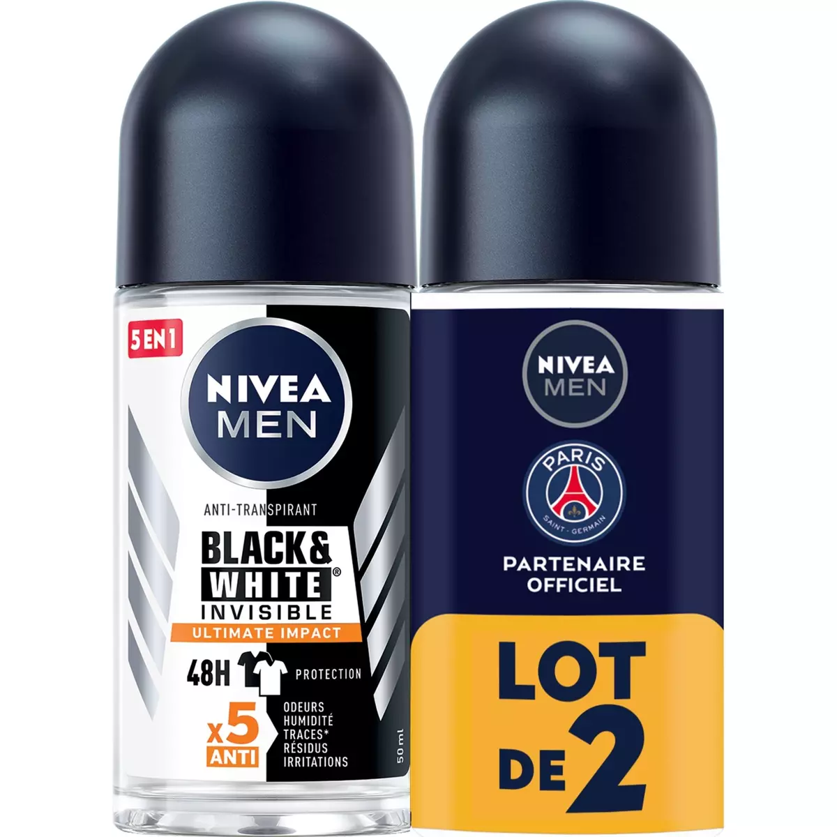 NIVEA MEN Black & White Déodorant bille anti-transpirant invisible  2x50ml