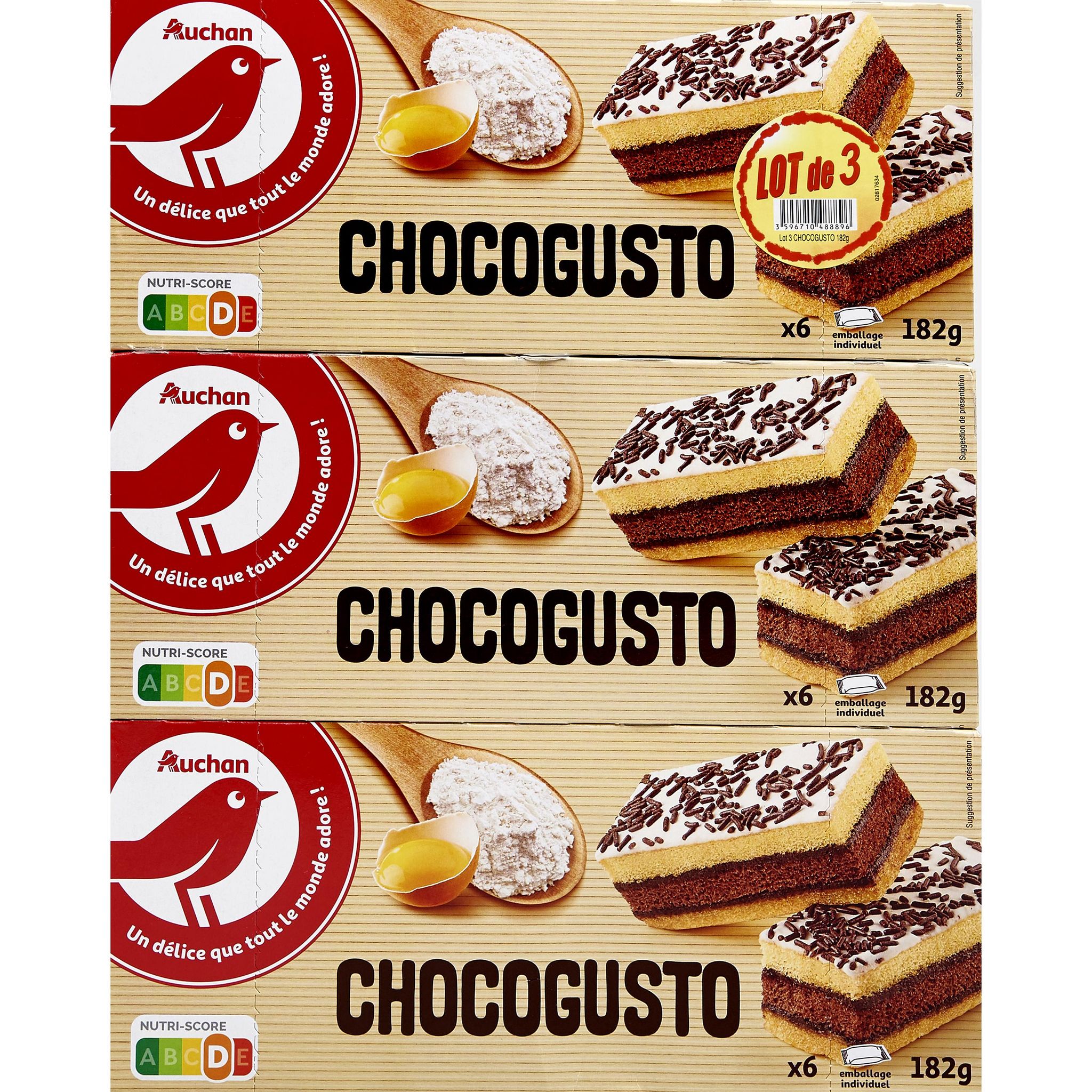 Voir la diapositive 1 : AUCHAN Chocogusto génoise 3 paquets de 6 546g