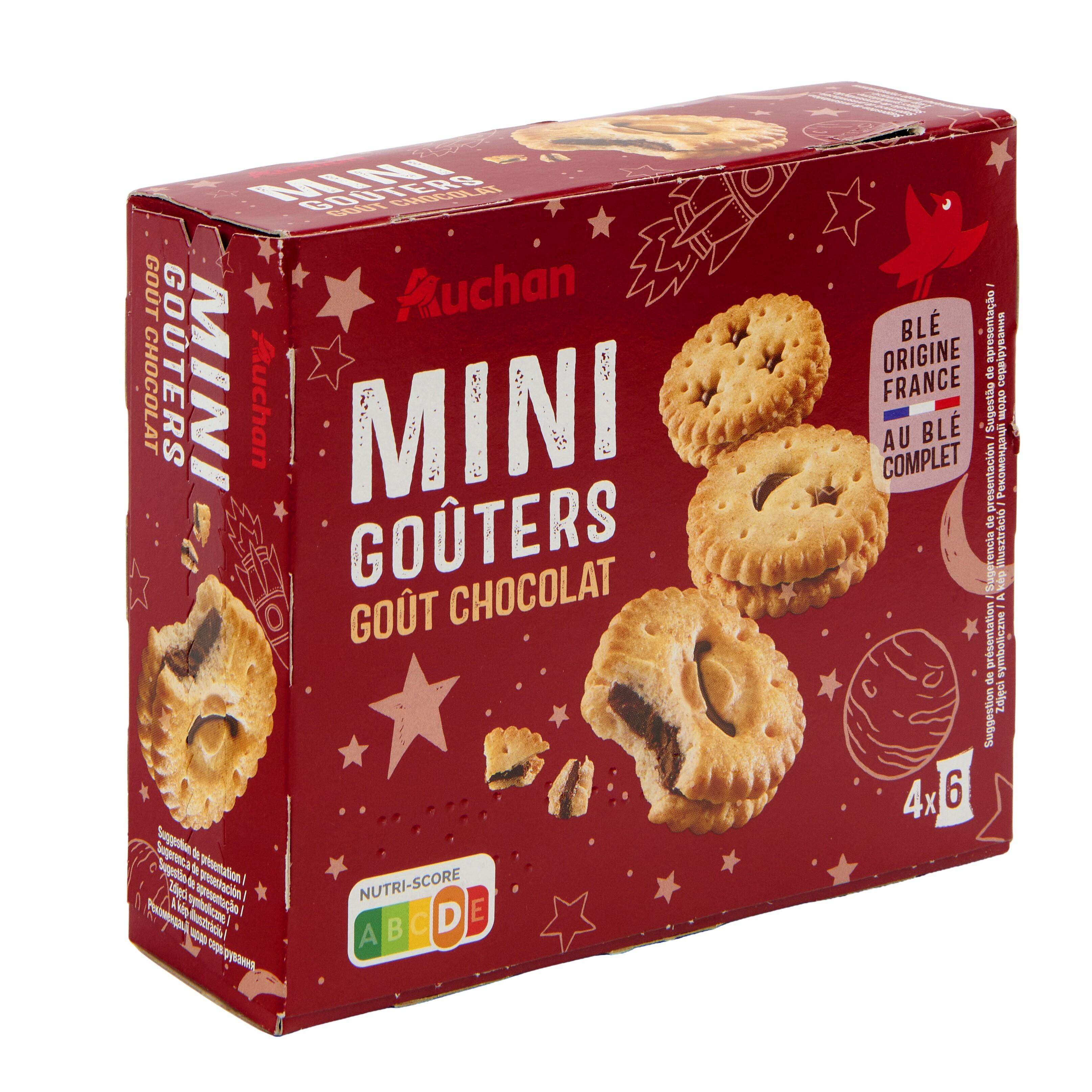 Voir la diapositive 5 : AUCHAN Mini goûters biscuits fourrés au chocolat sachets fraîcheur 4x6 biscuits 168g