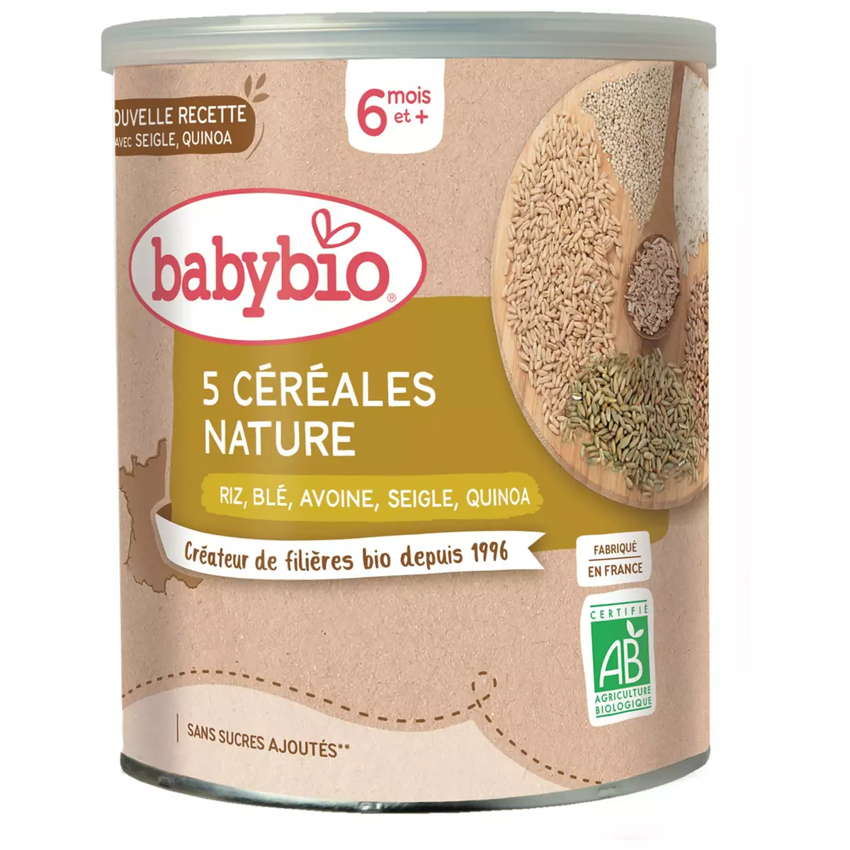 BABYBIO 5 Céréales blé avoine riz seigle quinoa en poudre dès 6 mois 220g