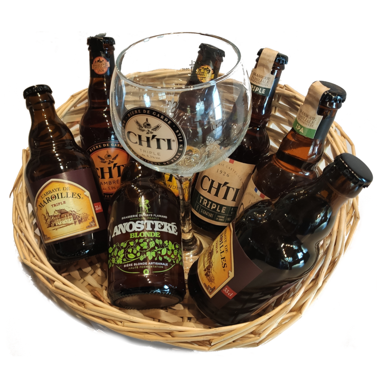 Panier bières régionales + 1 verre 7x33cl