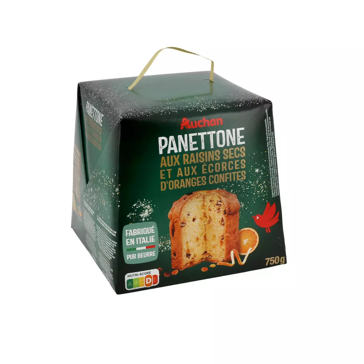 AUCHAN Panettone pur beurre raisins secs écorces oranges confites 1 pièce 750g