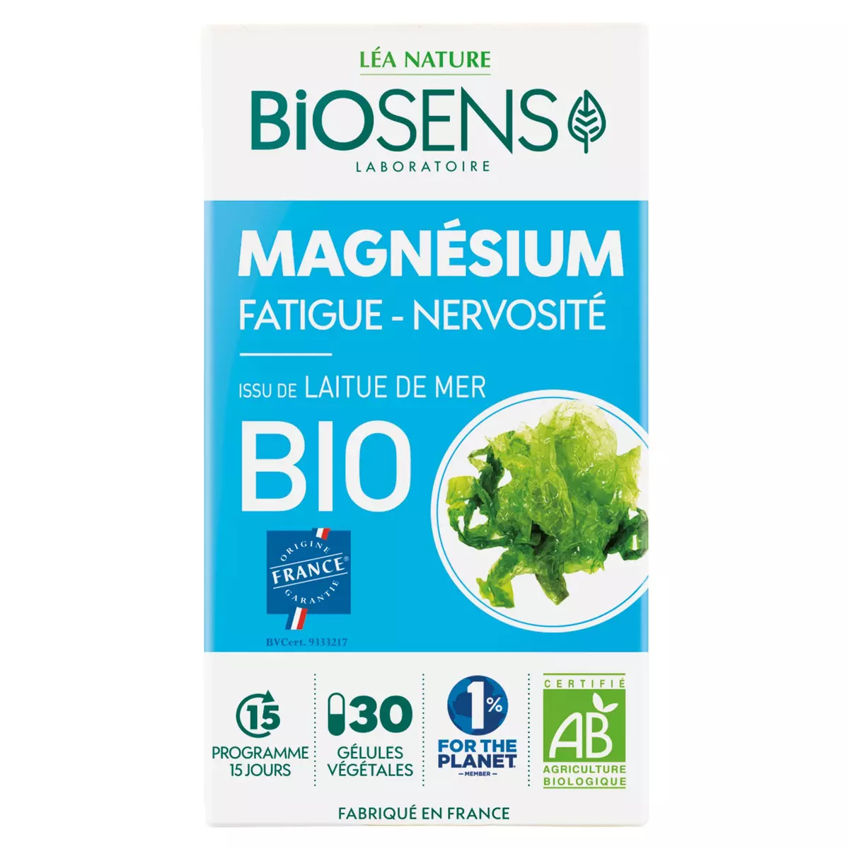BIOSENS Gélules végétales de magnésium issu de laitue de mer bio 30 gélules 15g