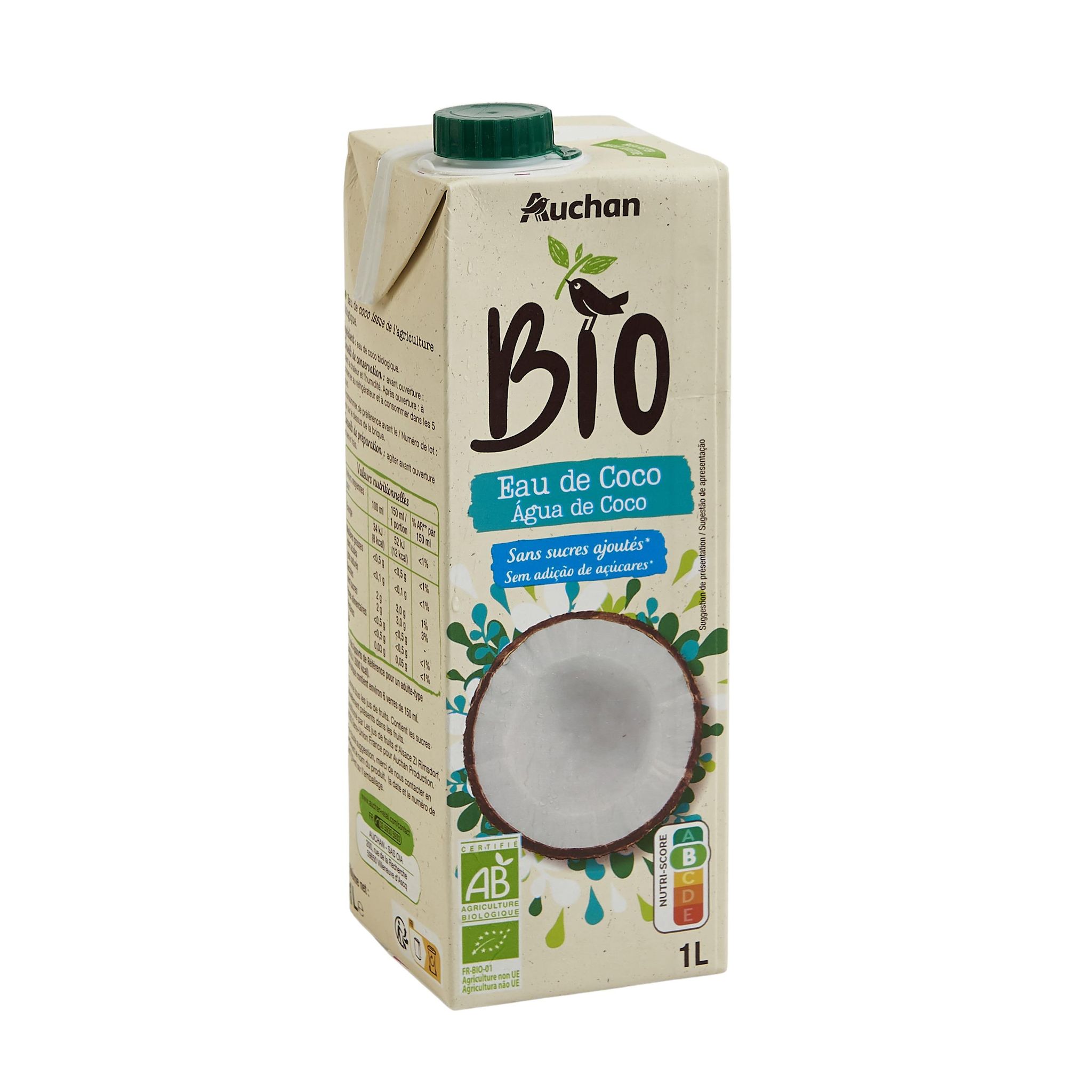Voir la diapositive 2 : AUCHAN BIO Eau de coco 1l