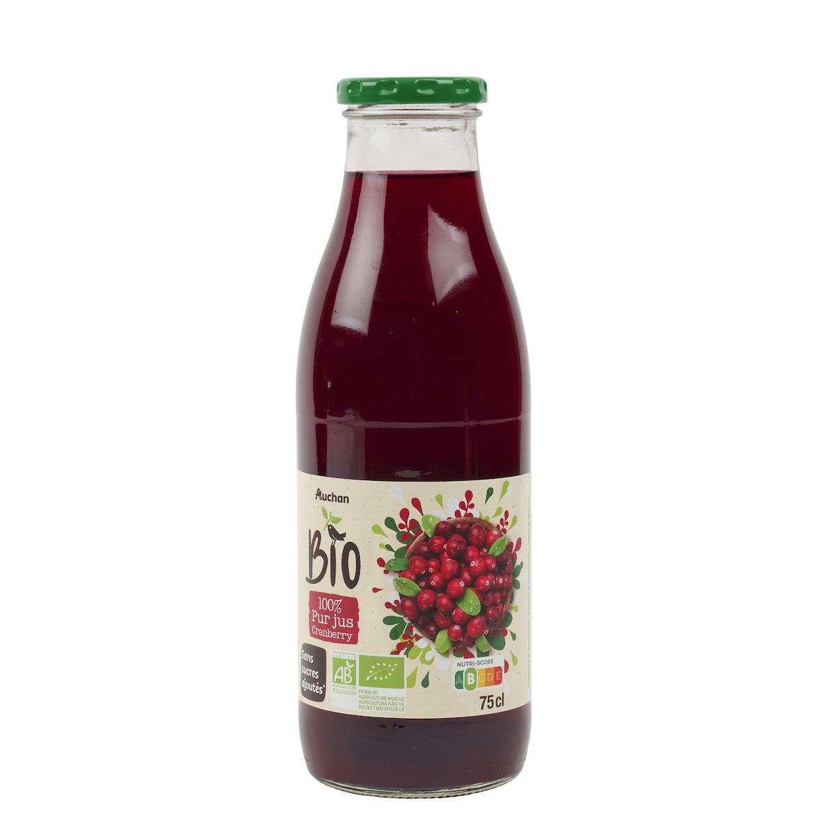 AUCHAN BIO Pur jus cranberry bio 75cl