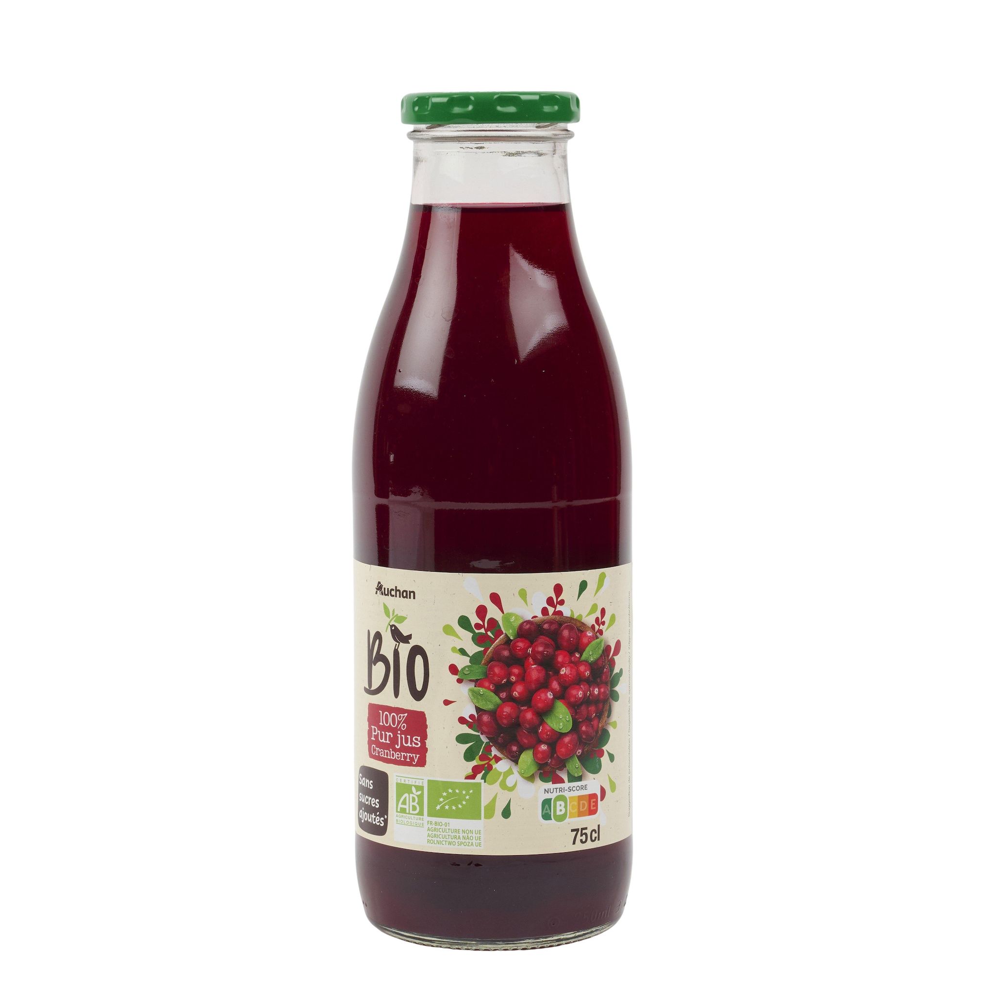 Voir la diapositive 4 : AUCHAN BIO Pur jus cranberry bio 75cl