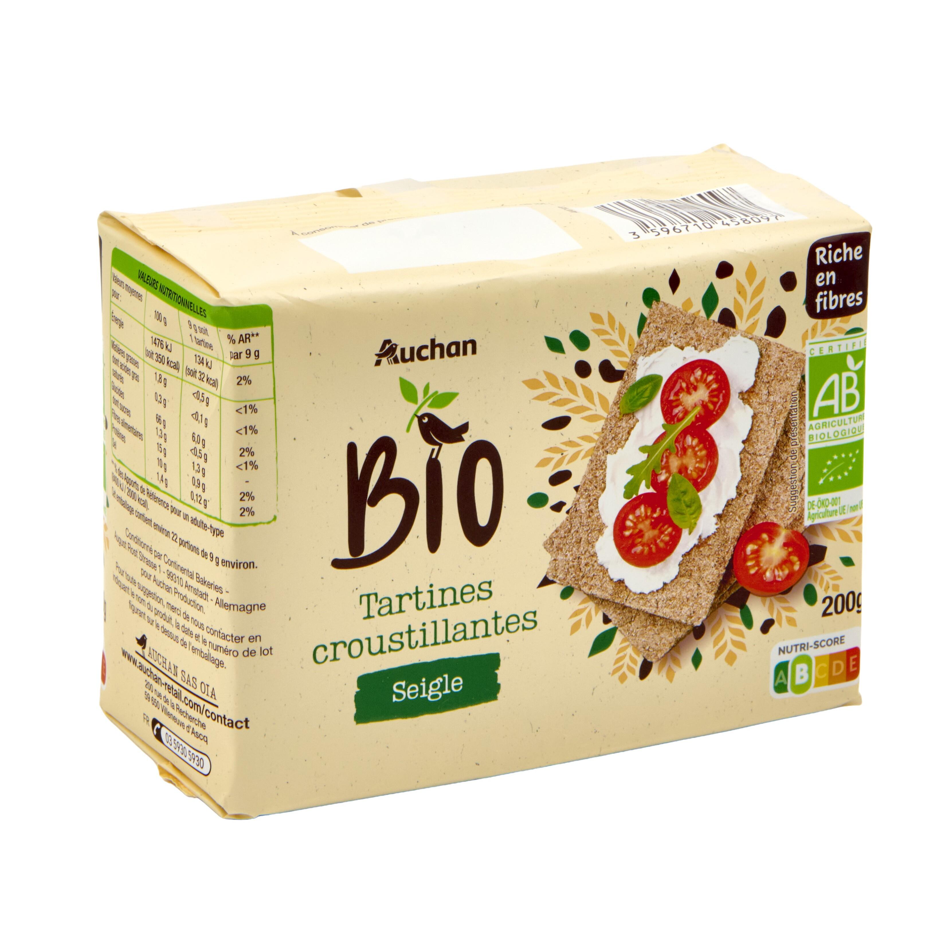 Voir la diapositive 2 : AUCHAN BIO Tartines croustillantes au seigle 200g